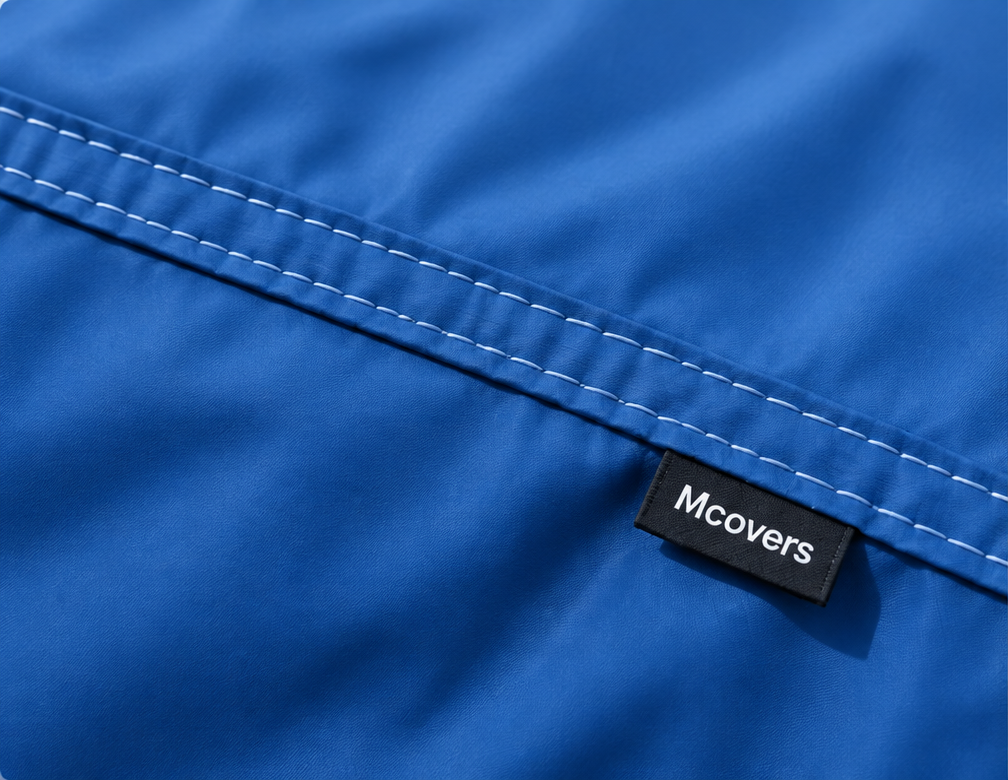 Concept illustration of blue cover fabric and seam detail